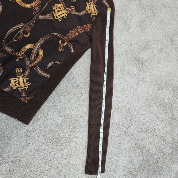RLL Vintage Ribbed Brown Cardigan Jacket  Equestrian Size M Horse Bridle Print - Picture 9 of 14